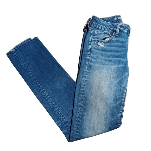 American Eagle Super Stretch X Skinny Denim Jeans Size 2 Long Slight Distressed - Picture 2 of 11